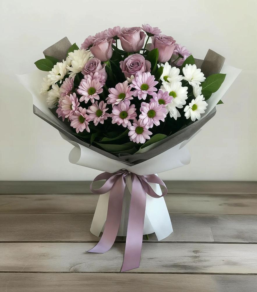 Букет цветов из: Хризантемы и Розы в Мостовском