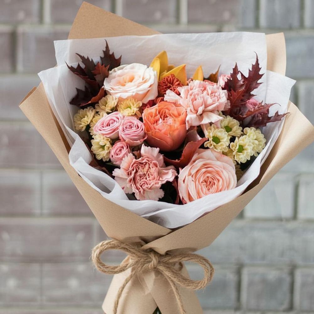 Букет цветов из: Гвоздики, Хризантемы и Розы в Мостовском