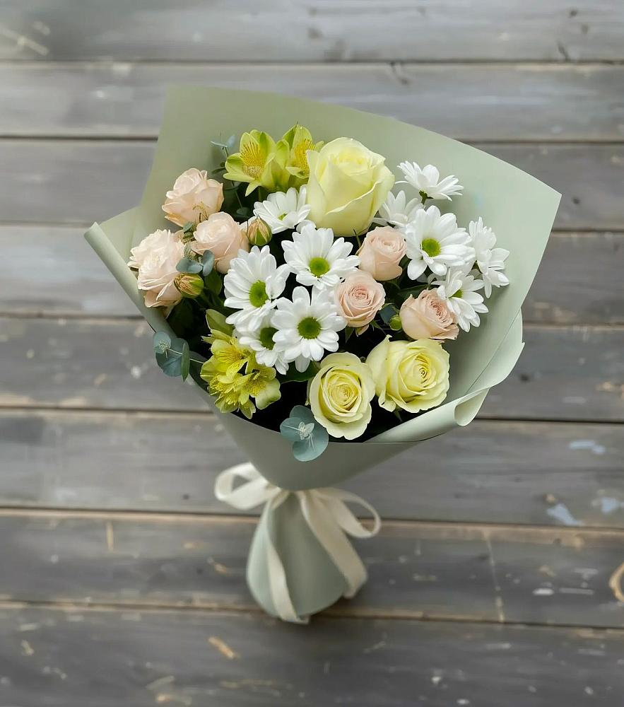 Букет цветов из: Альстромерии, Розы и Хризантемы в Мостовском