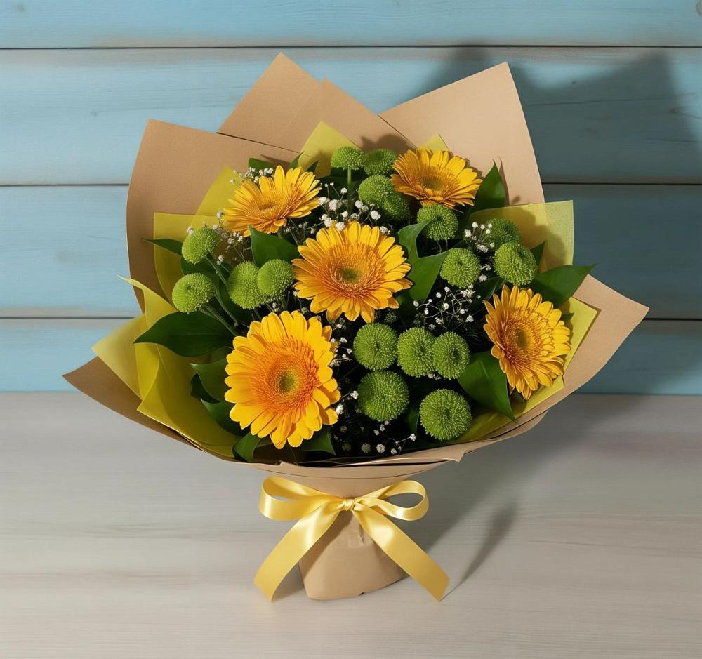Букет цветов из: Герберы и Хризантемы в Мостовском