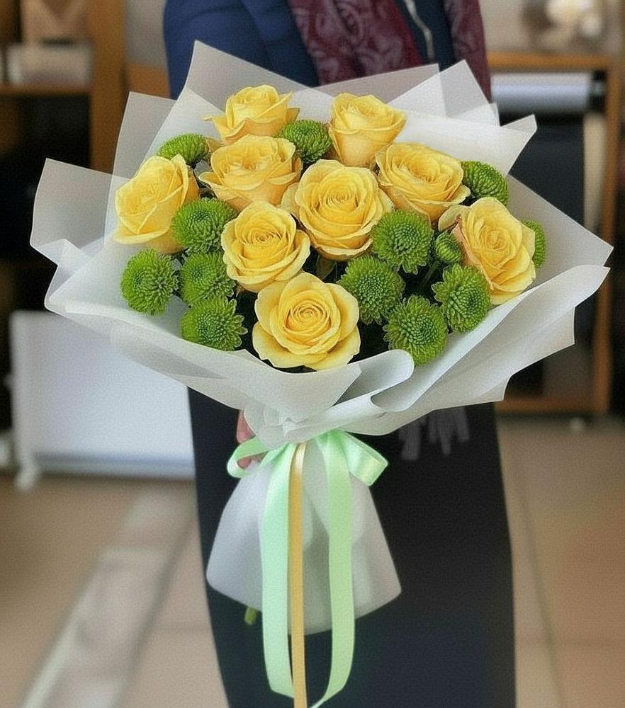 Букет цветов из: Хризантемы и Розы в Мостовском