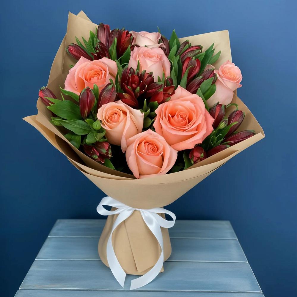 Букет цветов из: Розы и Альстромерии в Мостовском