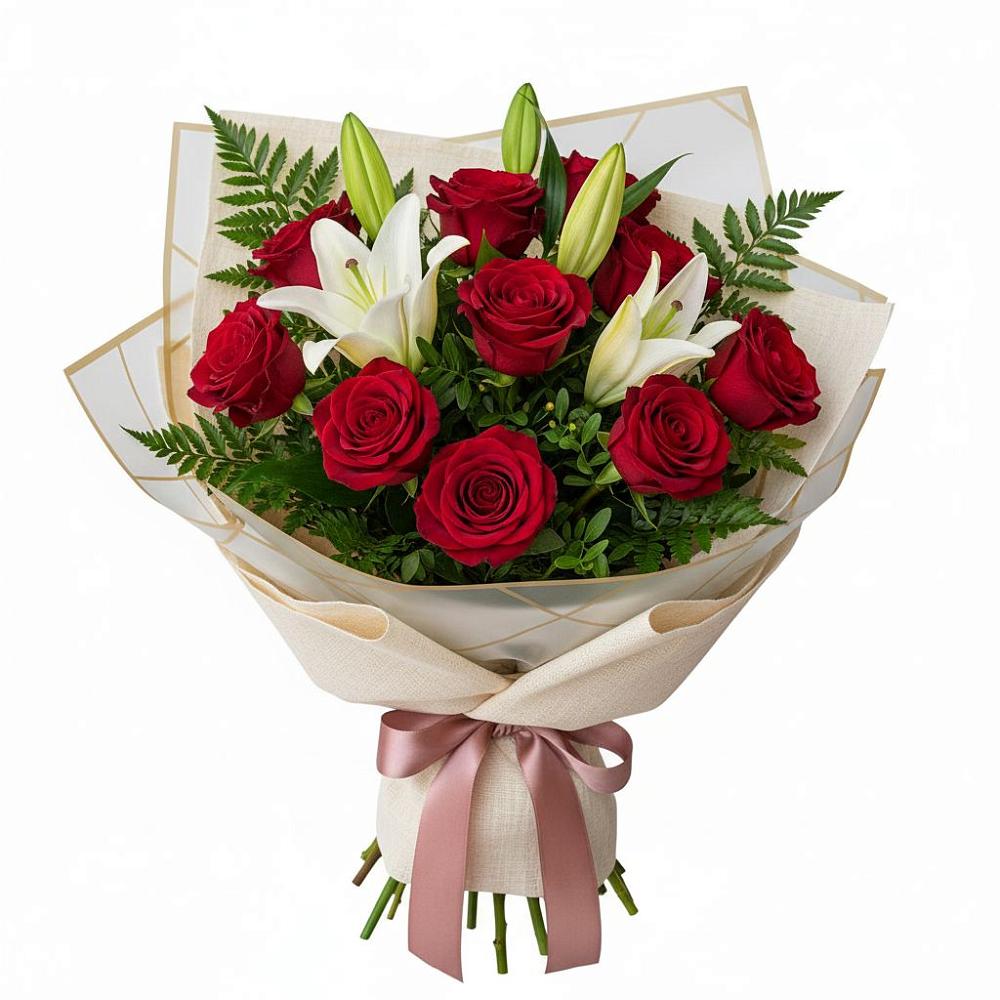 Букет цветов из: Лилии и Розы в Мостовском