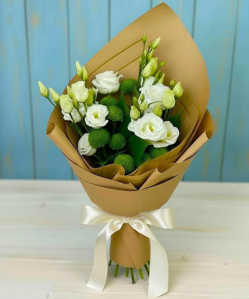 Букет цветов из: Хризантемы и Лизиантусы в Мостовском