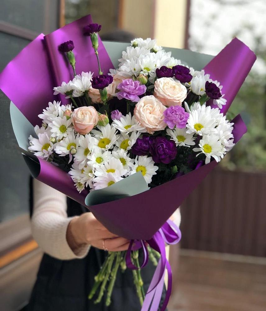 Букет цветов из: Хризантемы, Гвоздики и Розы в Мостовском