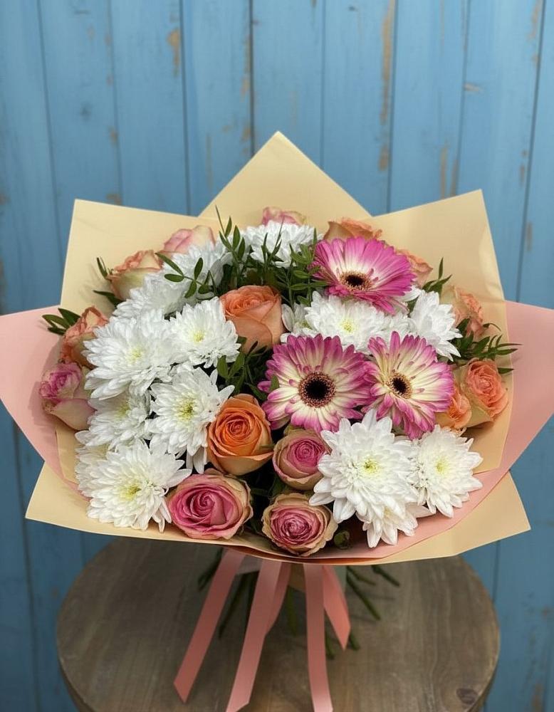 Букет цветов из: Розы, Герберы и Хризантемы в Мостовском