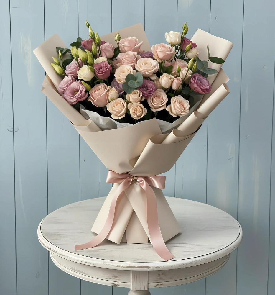 Букет цветов из: Розы и Лизиантусы в Мостовском