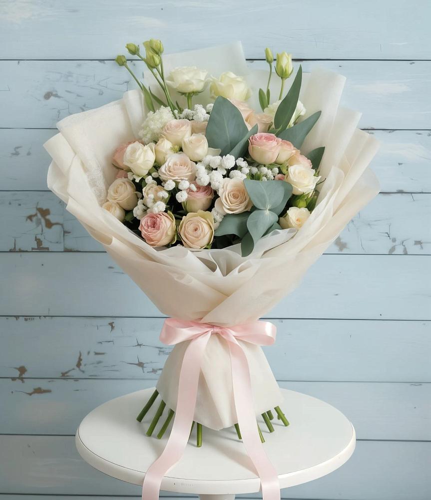 Букет цветов из: Розы и Лизиантусы в Мостовском