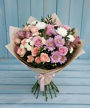 Букет цветов из:  Хризантемы, Розы и Альстромерии в Мостовском