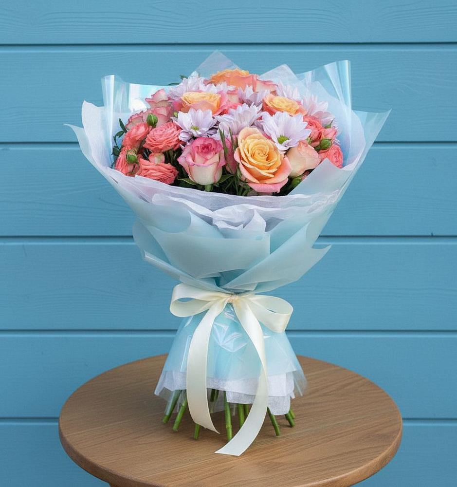 Букет цветов из: Хризантемы и Розы в Мостовском