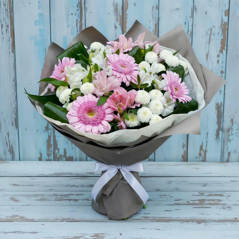 Букет цветов из: Герберы, Альстромерии и Хризантемы в Мостовском