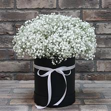 Цветочная композиция из Гипсофила в шляпной коробке в Мостовском