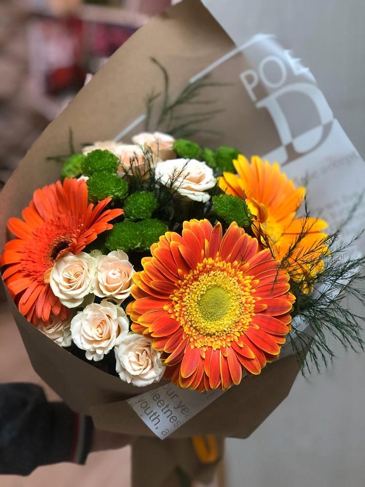 Букет цветов из: Герберы, Хризантемы и Розы в Мостовском