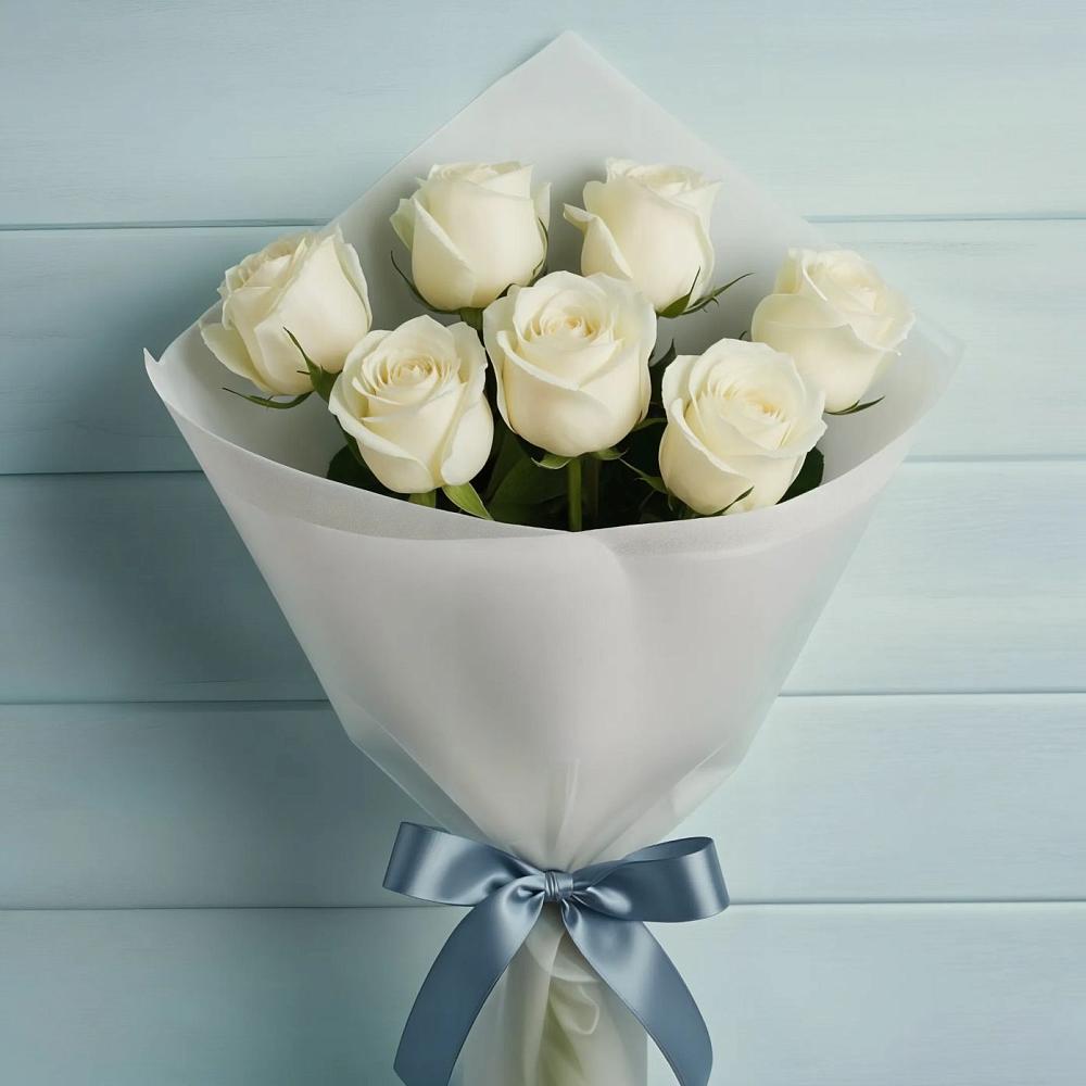 Букет 7 Белых роз Эдлесс Лав в Мостовском