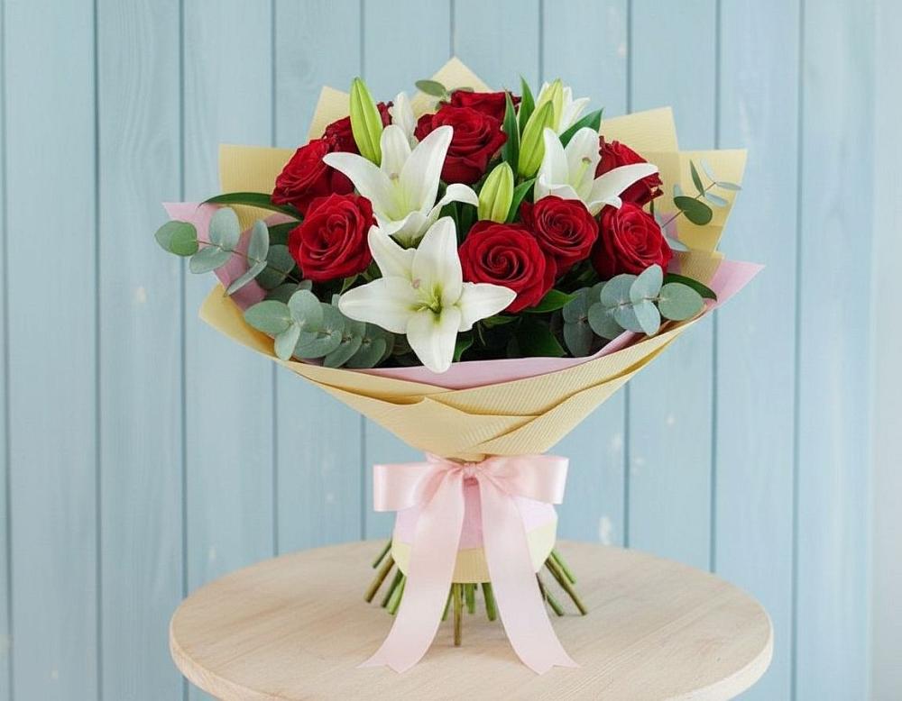 Букет цветов из: Лилии и Розы в Мостовском
